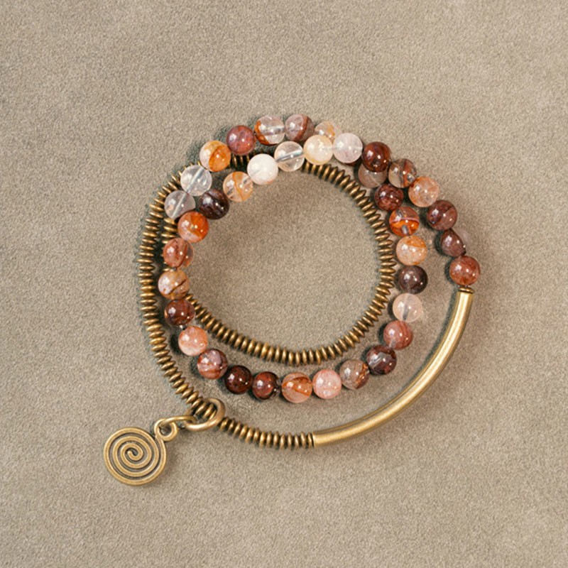 Purple Phantom Red Hematoid Quartz Green Rutilated Quartz Copper Love Forgive Bracelet