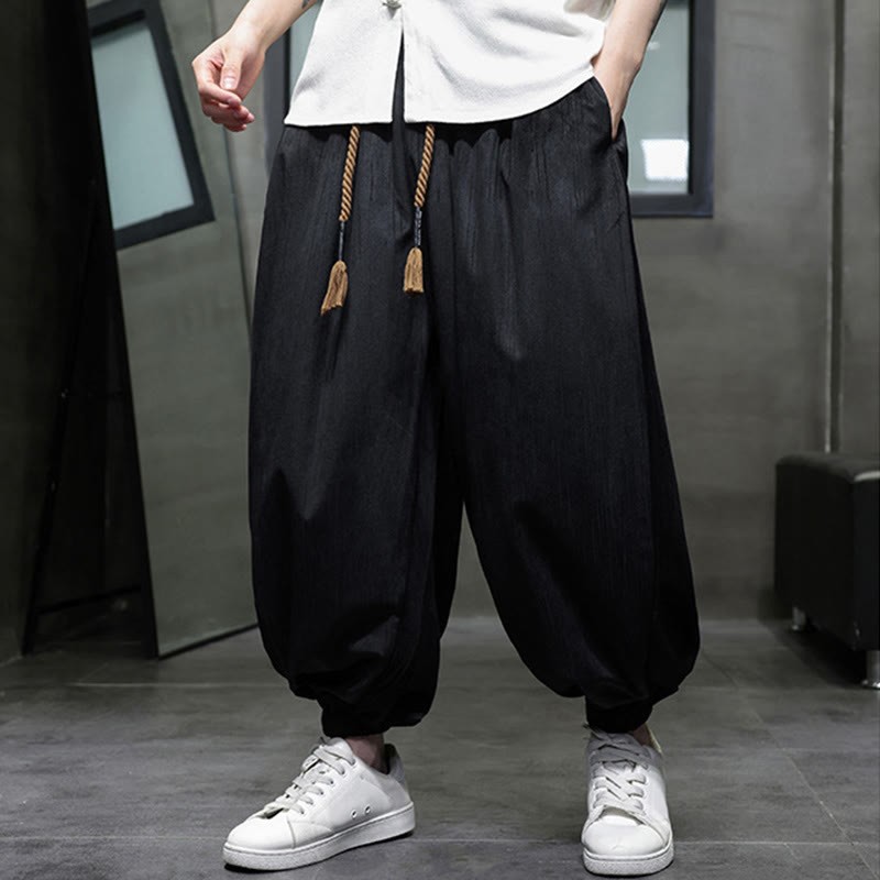 Solid Color Corduroy Drawstring Thermal Men's Harem Pants With Pockets