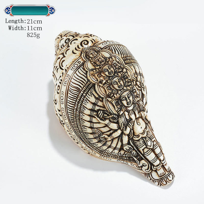 Tibetan Handmade Engraved Shankha mystic zen Avalokitesvara Conch Shell Wealth Decoration