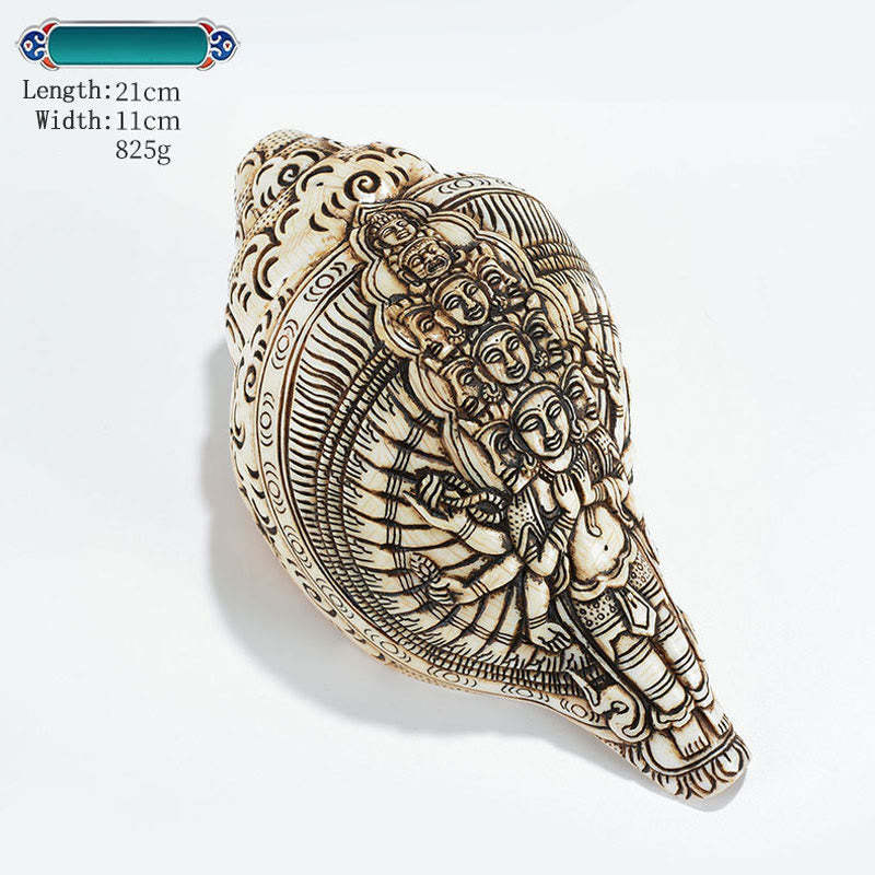 Tibetan Handmade Engraved Shankha mystic zen Avalokitesvara Conch Shell Wealth Decoration