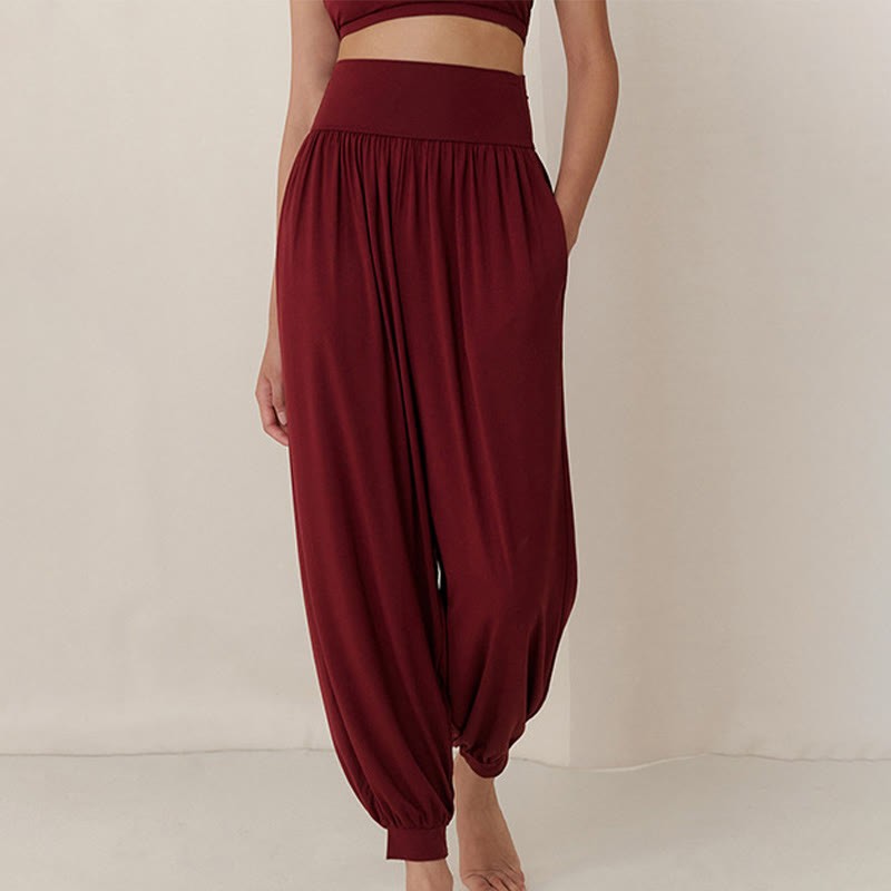 Casual Plain High Waist Tummy Control Women's Leica Harem Pants With Pockets