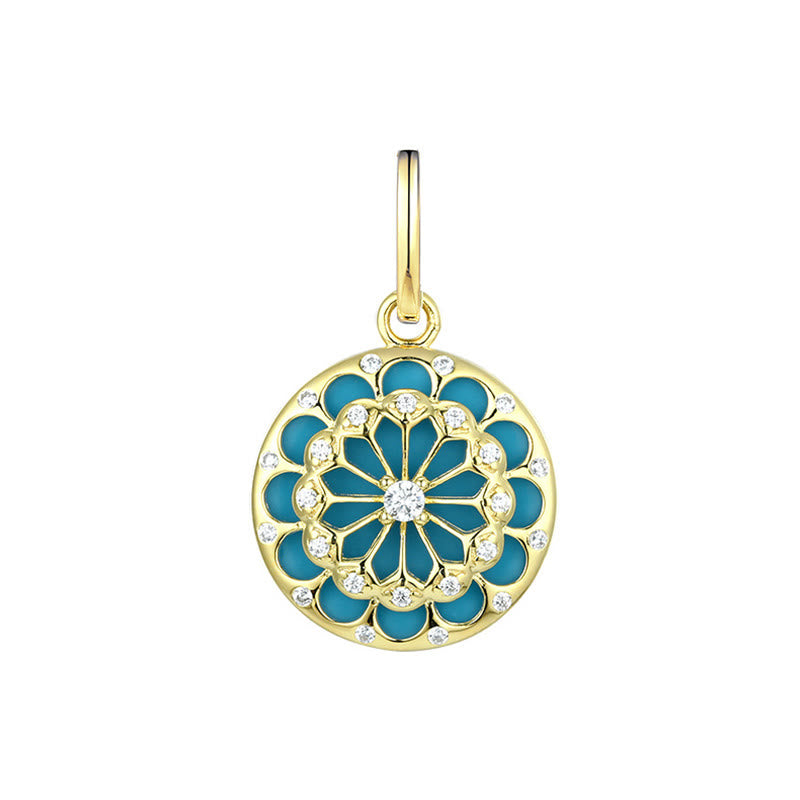 925 Sterling Silver Round Turquoise Zircon Protection Strength Necklace Pendant