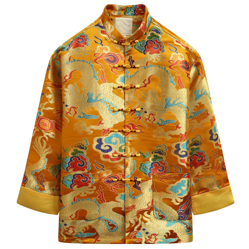 Chinese New Year Dragon Embroidery Auspicious Clouds Frog-button Tang Suit Men's Jacket Shirt