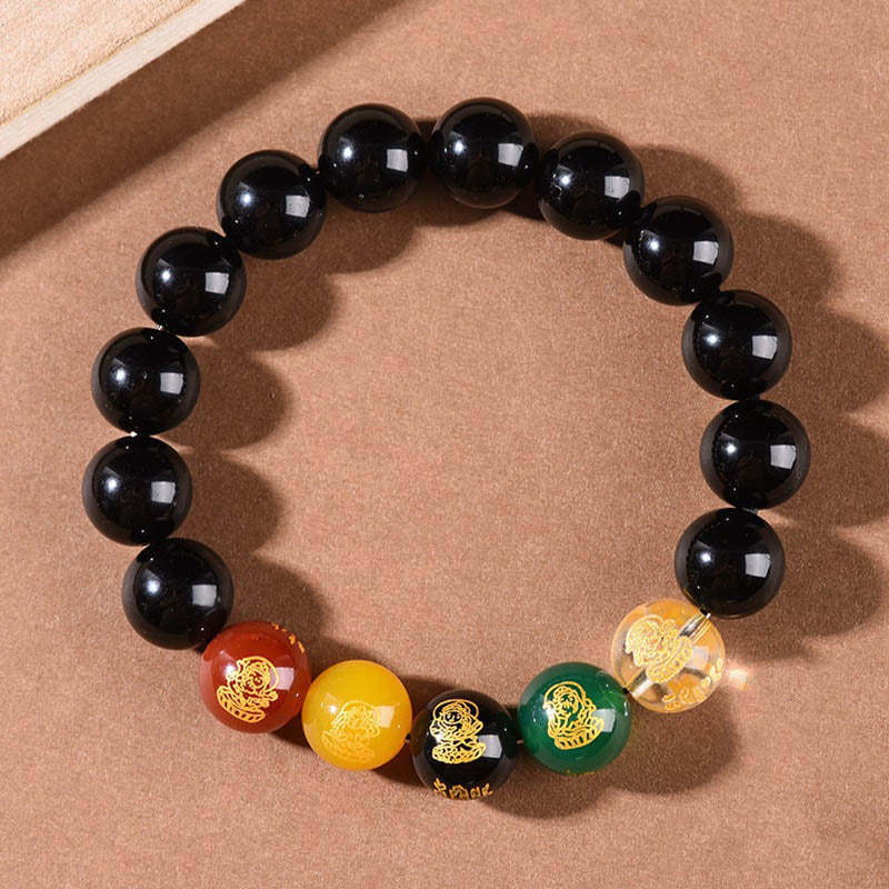 Gold Sheen Obsidian Rainbow Obsidian Black Obsidian Five Directions Gods of Wealth Bracelet