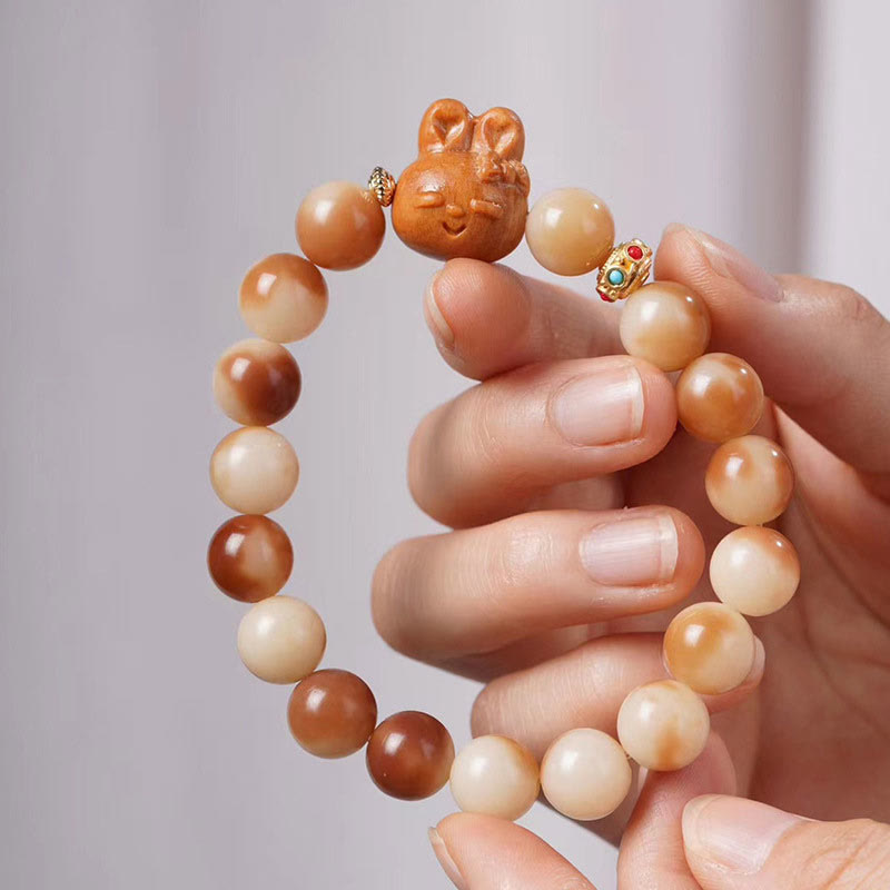 Natural Bodhi Seed Lovely Rabbit Peace Bracelet