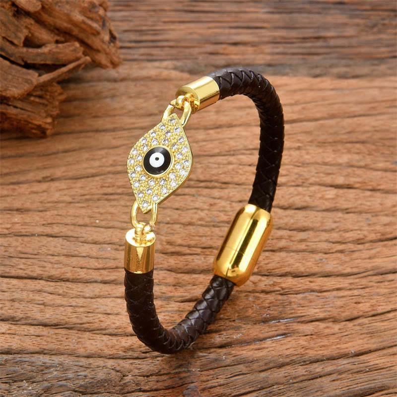 Evil Eye Protection Leather Metal Buckle Bracelet