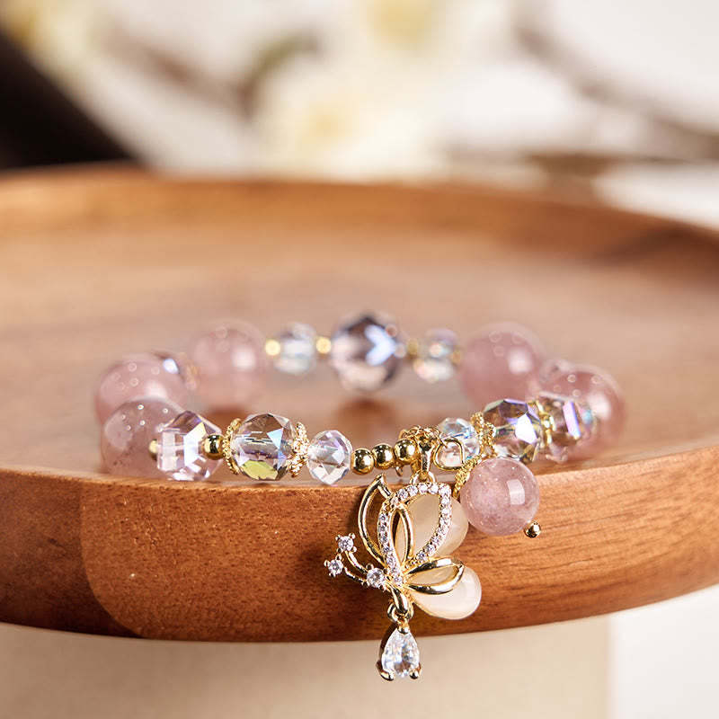 Natural Strawberry Quartz Butterfly Healing Bracelet