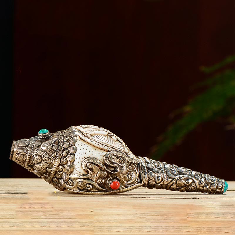 Tibetan Handmade Engraved Shankha mystic zen Conch Shell Wealth Positive Decoration
