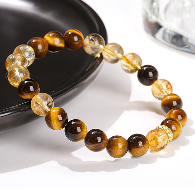 Natural Tiger Eye Citrine Beads Strength Bracelet