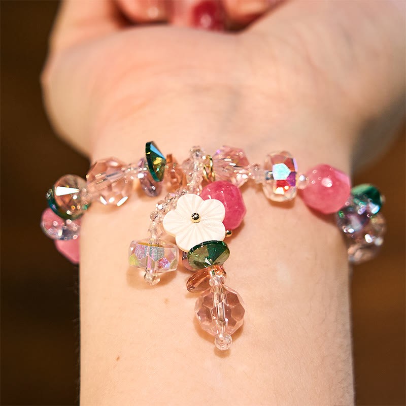 Pink Crystal Green Crystal White Crystal Flower Warmth Bracelet