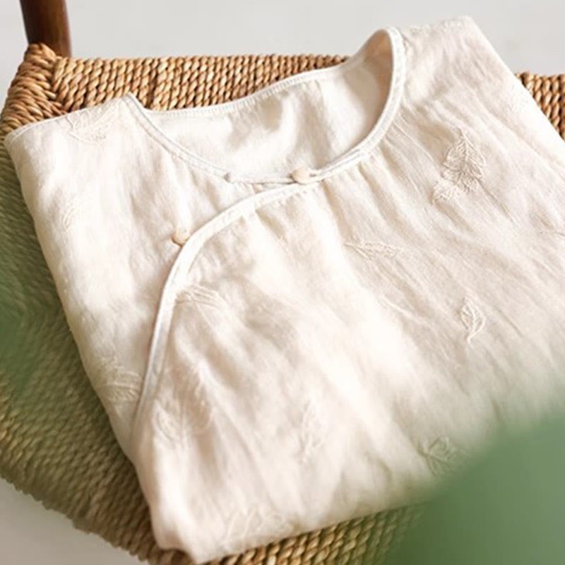 Ramie Linen Loose Blouse Short Sleeve Shirt Chinese Style Top