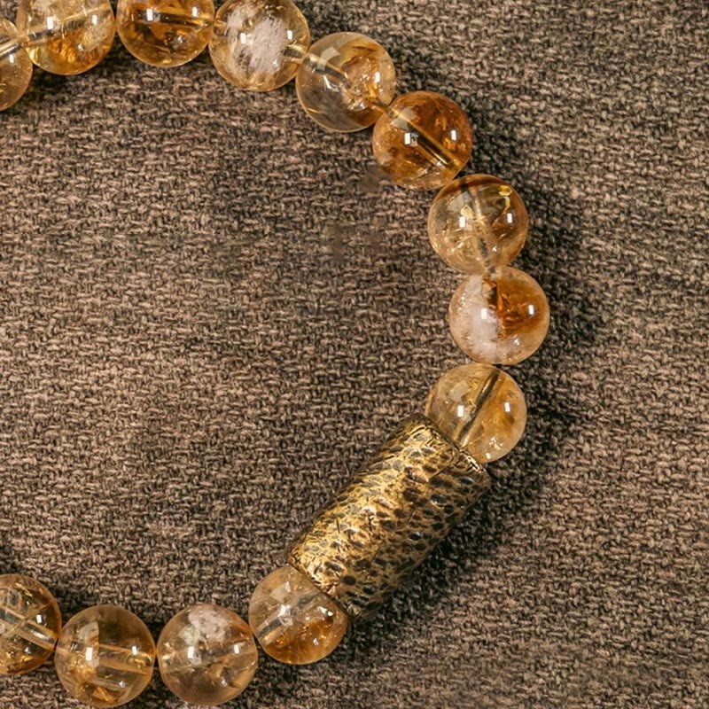 Natural Citrine Crystal Brass Bead Protection Bracelet