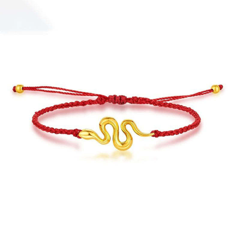 999 Gold Red String Lucky Beads Year Of The Snake Connection Bracelet