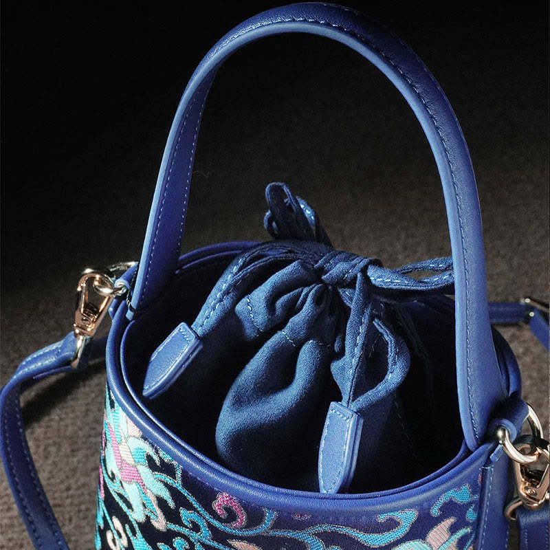 Retro Lotus Entwined Branches Song Brocade Crossbody Bag Hangbags