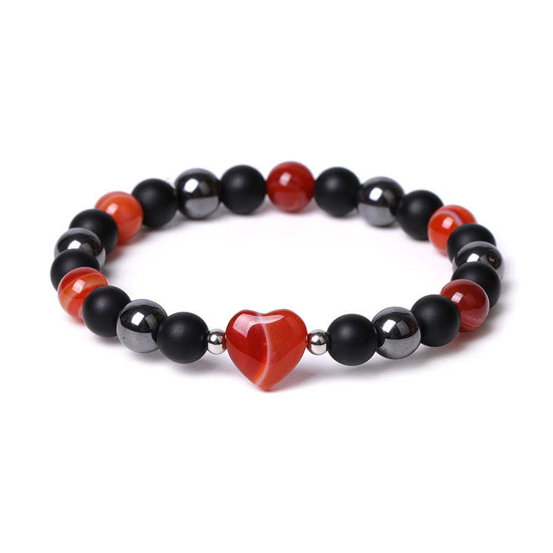 Black Onyx Tiger Eye Stone Crystal Love Heart Protection Bracelet