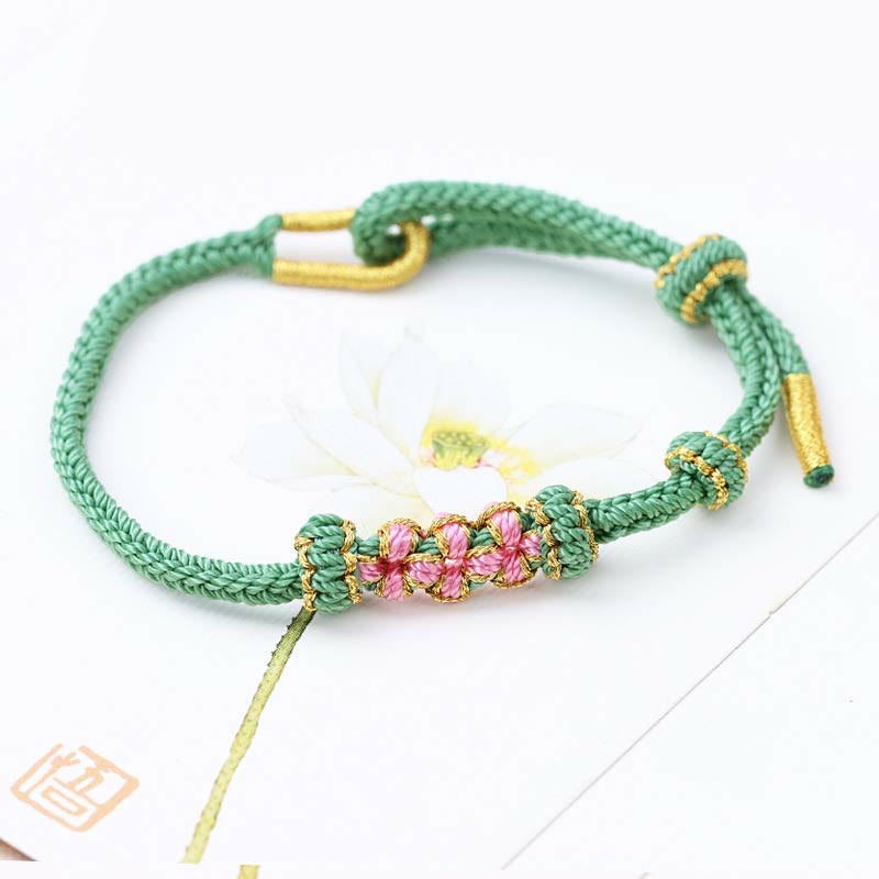 Handmade Three Peach Blossoms Luck Eight Strands Braided String Bracelet
