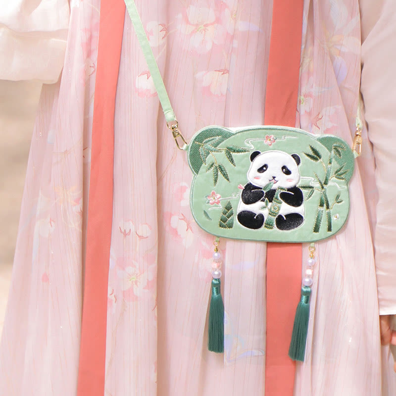 Embroidery Lucky Panda Cat Shiba Inu Deer Rabbit Fox Flower Cute Animal Hanfu Bag Crossbody Bag Shoulder Bag