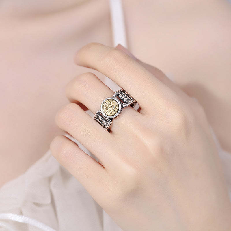 Tibetan Om Mani Padme Hum Carved Design Copper Coin Purity Rotatable Ring
