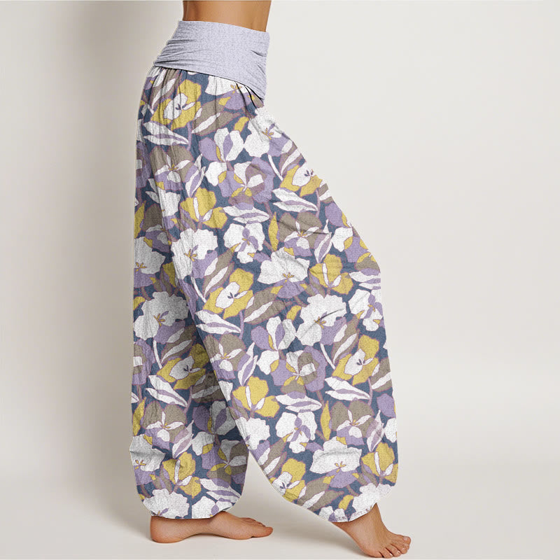 Floral Leaf Design Women's Elastic Waist Harem Pants
