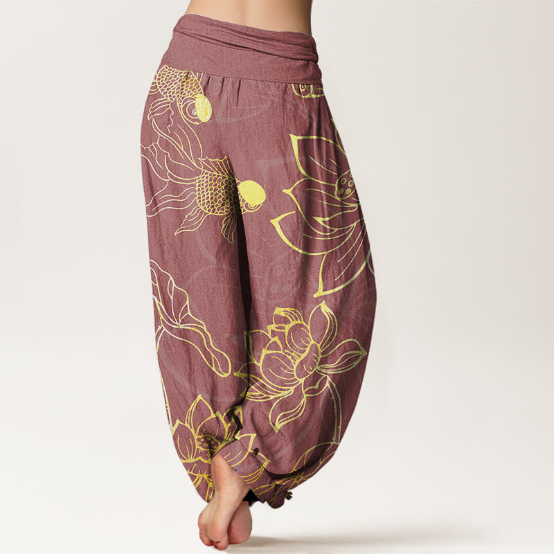 Lotus Leaf Koi Fish Women's Elastic Waist Harem Pants
