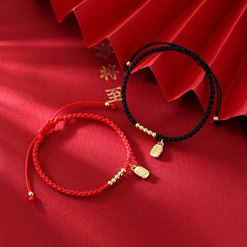 Handmade Fu Character Charm Luck Fortune Rope Bracelet