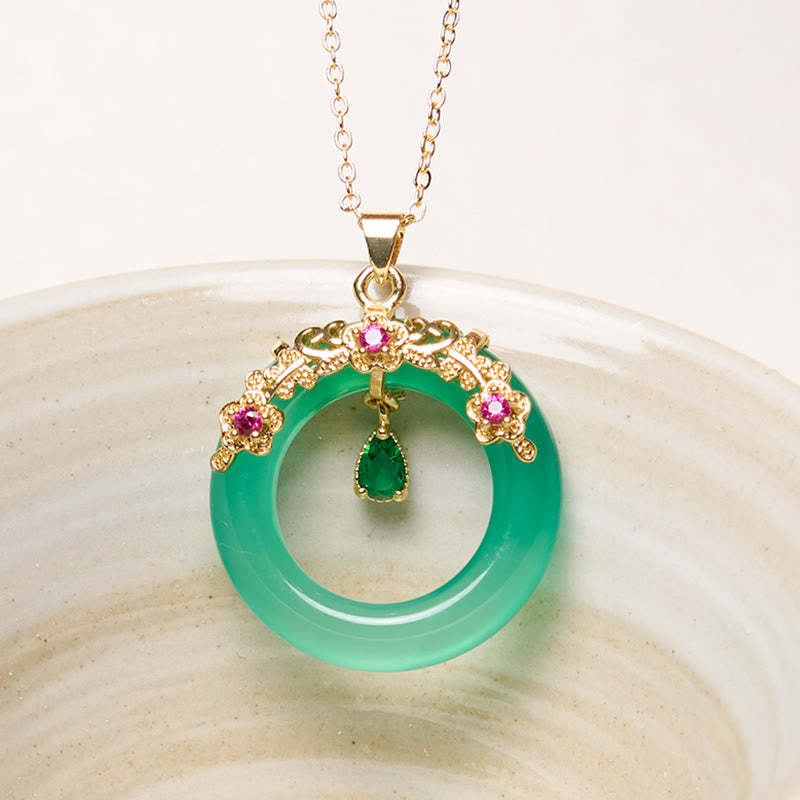 Green Chalcedony Peace Buckle Design Strength Necklace Pendant