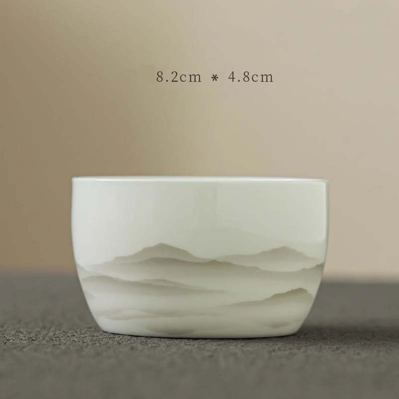 Vintage Ink Painting Mountain White Porcelain Ceramic Gaiwan Sancai Teacup Kung Fu Tea Cup And Saucer With Lid Tea Utensil Teapot