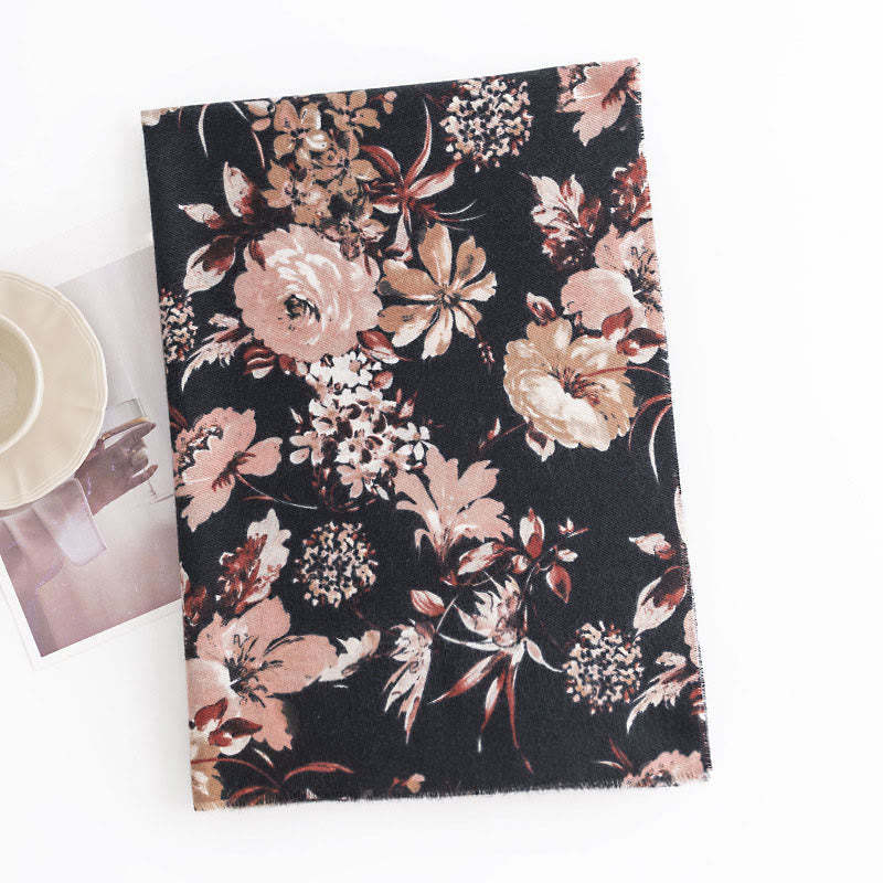 Tibetan Blooming Chrysanthemum Rose Flower Print Shawl Fall Winter Soft Warm Scarf Wrap