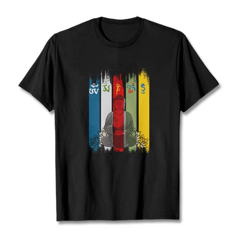 Six True Words 'Om Mani Padme Hum' mystic zen Sitting With Lotus Cotton Tee T-shirt