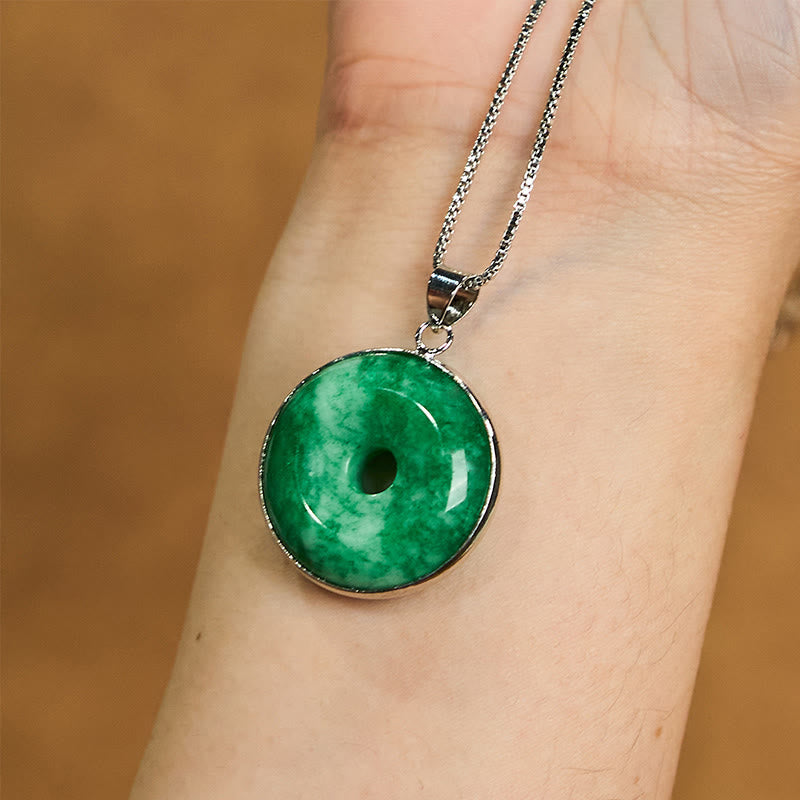 Natural Cyan Jade Peace Buckle Healing Luck Necklace Pendant