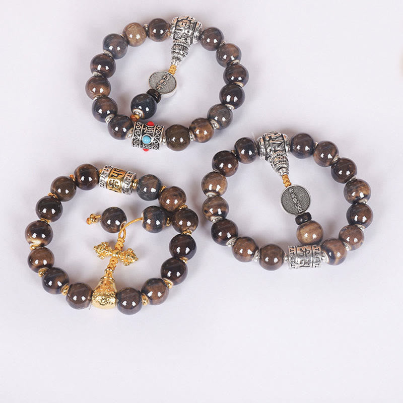 Tibet Om Mani Padme Hum Prayer Wheel Dorje Vajra Engraved Glass Bead Wisdom Bracelet