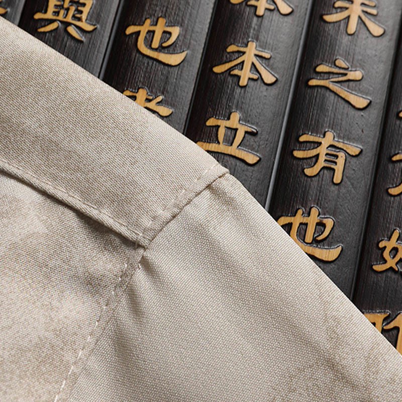 Mountains Trees Tang Suit Hanfu Traditional Uniform Short Sleeve Top Pants Clothing Men's Set