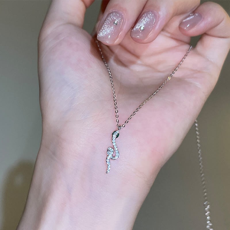925 Sterling Silver Year Of The Snake Green-eyed Snake Blessing Necklace Pendant