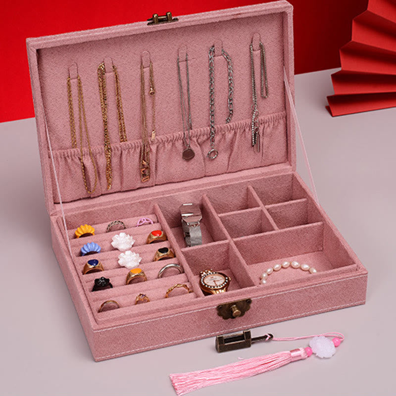 Simple Design Jewelry Box Organizer Single Layer Flannel Jewelry Storage Box With Lock