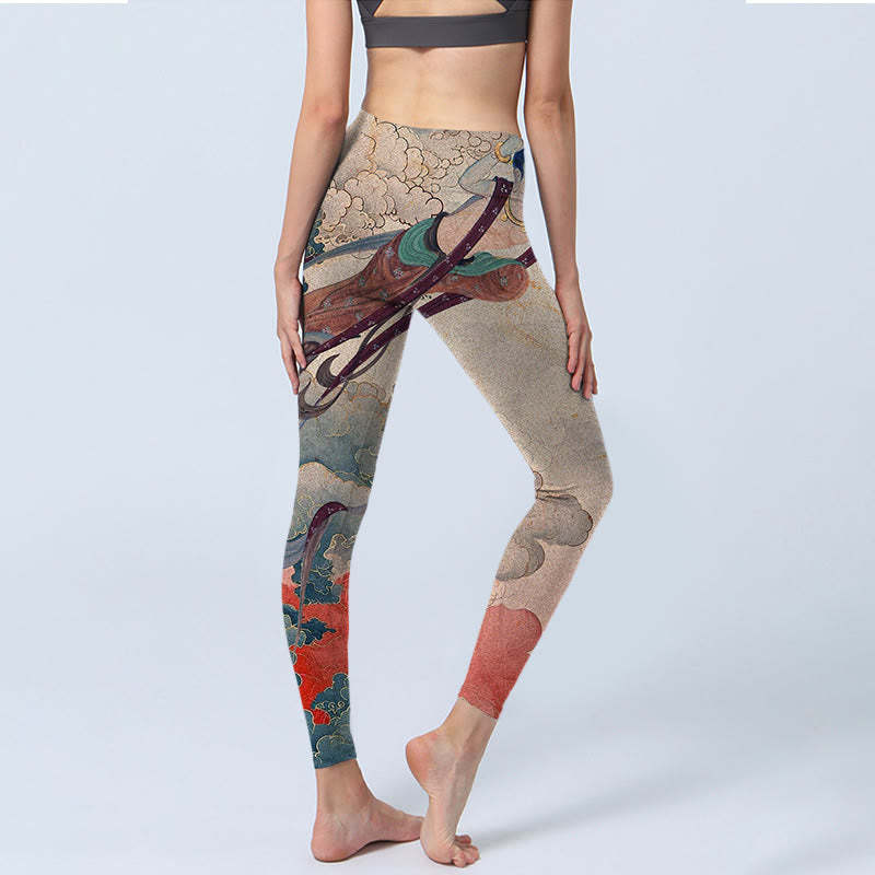 Dunhuang Flying Apsaras Auspicious Clouds Print Fitness Leggings Women's Yoga Pants