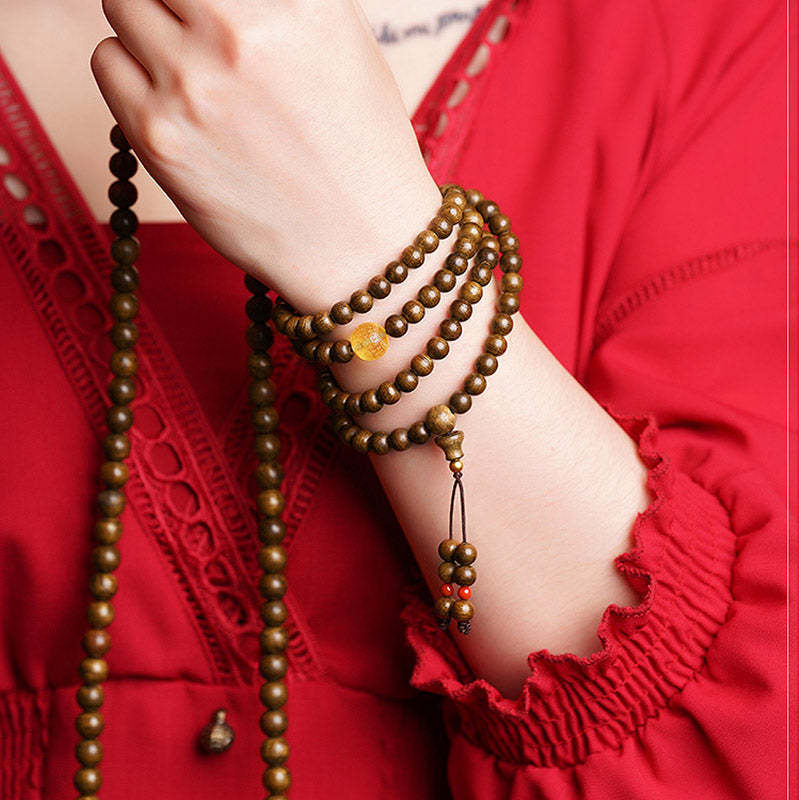 108 Mala Beads 999 Gold Brunei Agarwood Heart Sutra Amber Red Agate Strength Meditation Bracelet