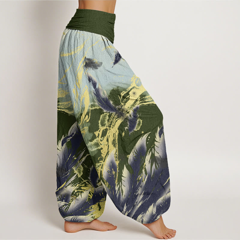 Casual Floating Feathers Sky Pattern Women's Elastic Waist Harem Pants
