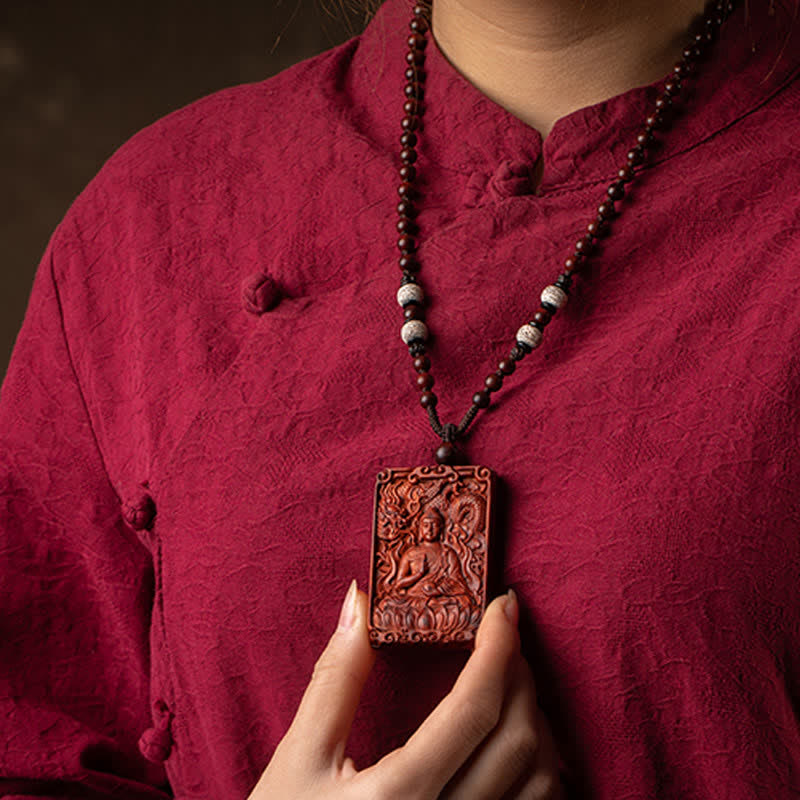 Chinese Zodiac Natal mystic zen Small Leaf Red Sandalwood Protection Necklace Pendant