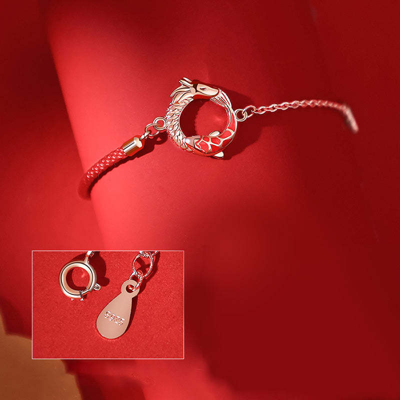 925 Sterling Silver Year Of The Dragon Copper Koi Fish Luck Protection Bracelet