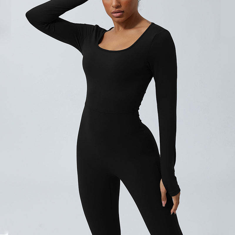 Women Long Sleeve Backless Jumpsuit Sports Fitness Yoga Bodysuit