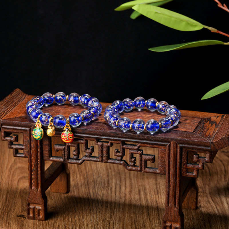 Gold Swallowing Beast Family Charm Luminous Fluorescent Liuli Glass Bead Success Bracelet