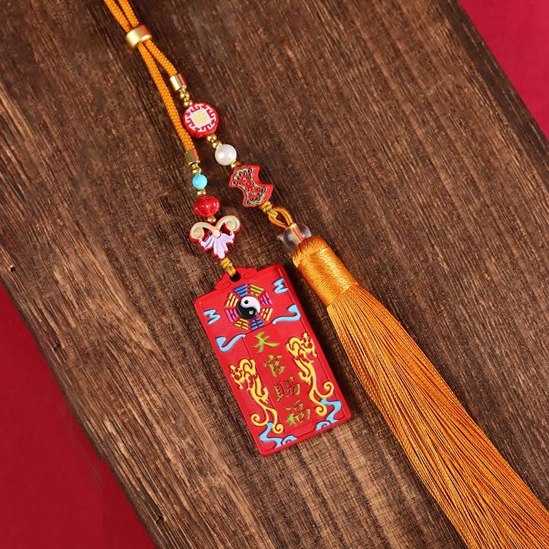 Natural Cinnabar Bagua Yin Yang Fu Character Blessing Car Hanging Decoration