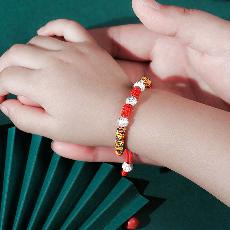 925 Sterling Silver King Kong Knot Multicolored Red String Strength Handmade Braided Kids Child Bracelet