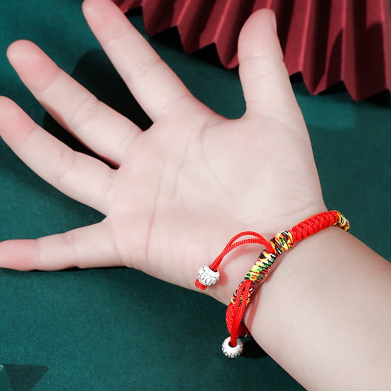 925 Sterling Silver King Kong Knot Multicolored Red String Strength Handmade Braided Kids Child Bracelet