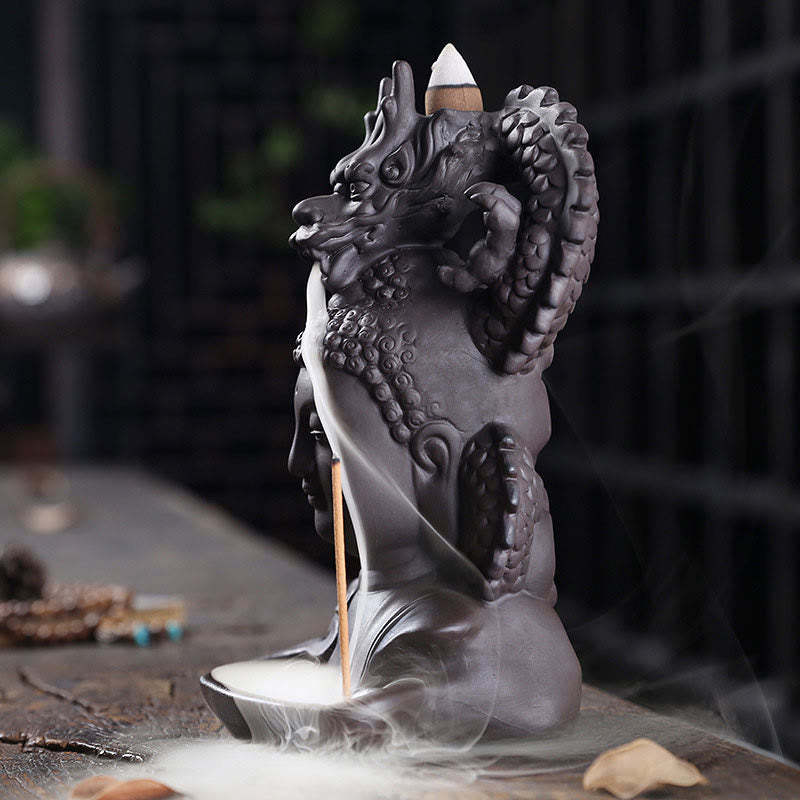 Dragon mystic zen Auspicious Clouds Purple Clay Healing Incense Burner Decoration