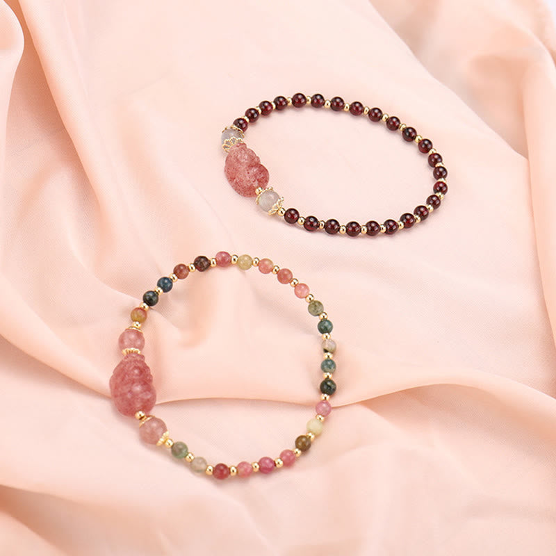 Natural Tourmaline Garnet Strawberry Quartz PiXiu Moonstone Protection Bracelet