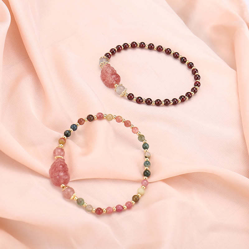 Natural Tourmaline Garnet Strawberry Quartz PiXiu Moonstone Protection Bracelet