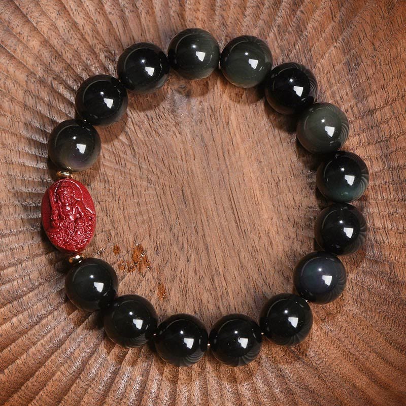 Chinese Zodiac Natal mystic zen Natural Black Obsidian Cinnabar Purification Bracelet