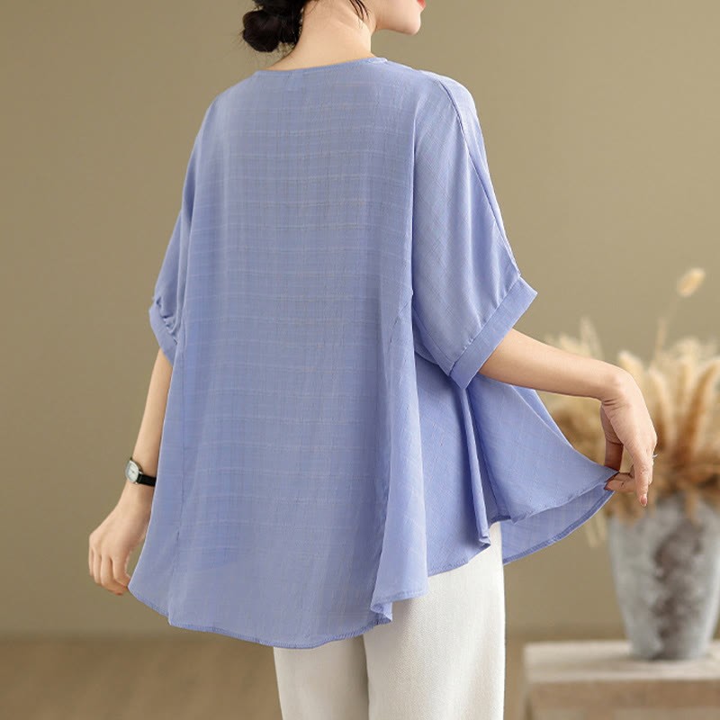 Casual Solid Color Half Sleeve Half Button Women's T-Shirt