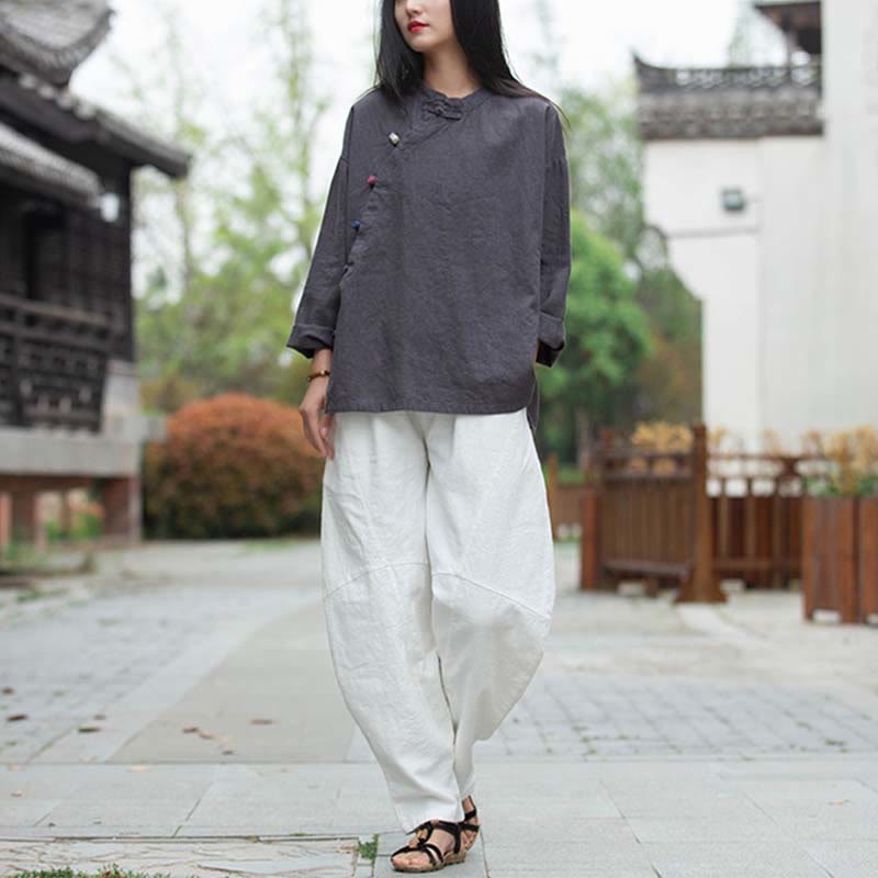 Ramie Linen Blouse Women Shirt Top Chinese Hanfu Style Clothing